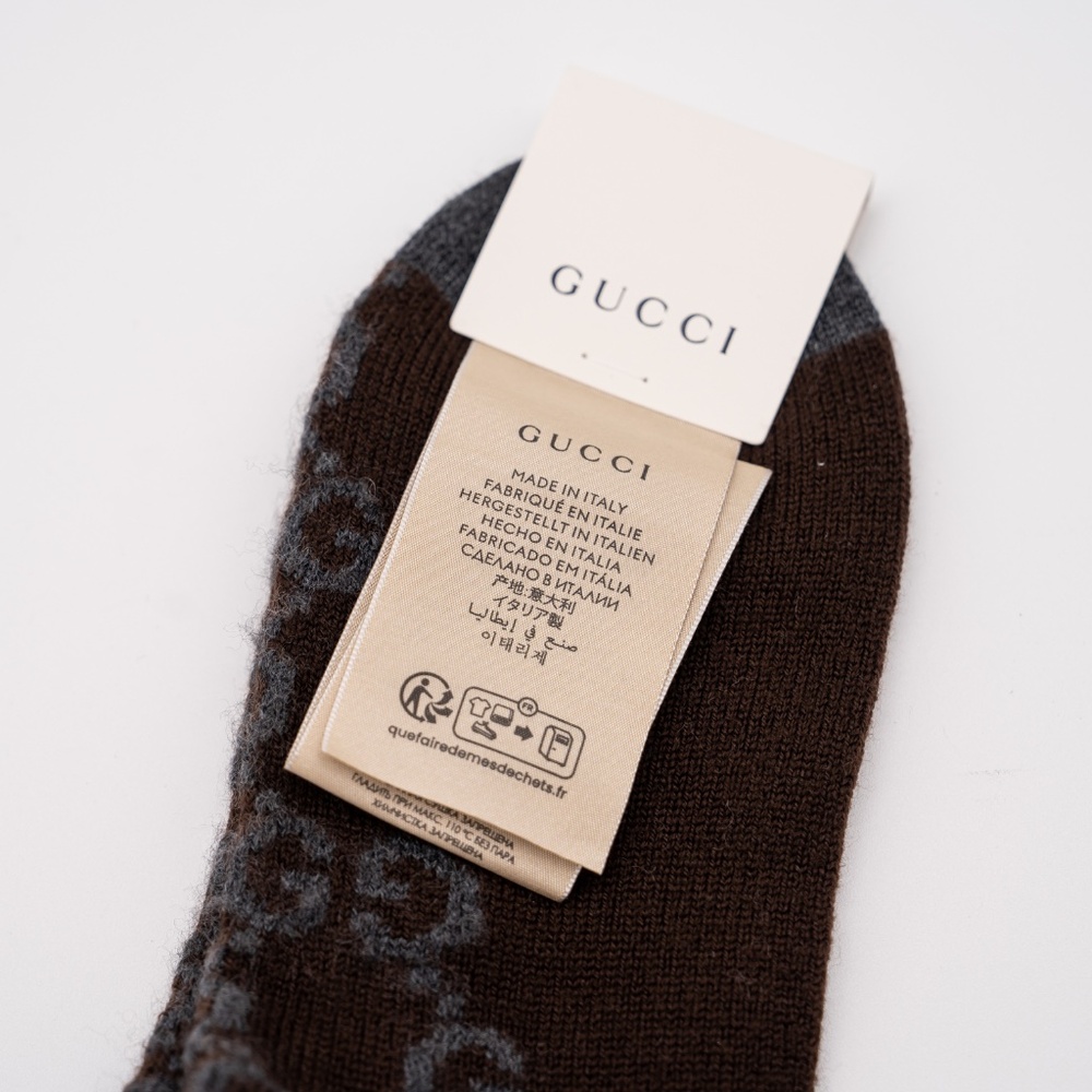 size M Gucci GG Logo  Cotton Blend Long Socks Brown Striped - Picture 5 of 7